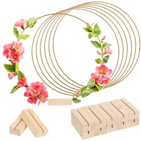 Tofficu Metallringe Zum Basteln 10er Set Mit Holzsockel 11.81 Zoll Florale Reifen Für Hochzeitsdekoration Tischdeko Und Makramee Ringe Deko Zum Aufhängen