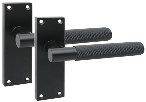 Golden Grace 1 Pair Victorian T-Bar Knurled Design Interior Door Handle Matt Black Finish 120 x 40mm