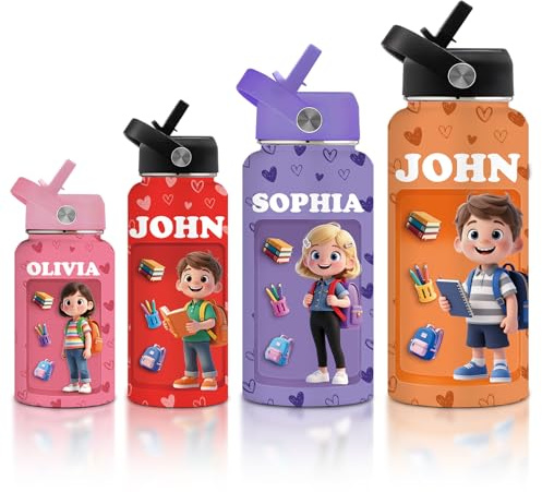 Custom Water Bottle Personalised 3D Photo Stainless Steel Insulated Bottles Straw Lid with Name for Women Men Adults Cycling Gym Sports 12oz 18oz 32oz 40oz-Style1