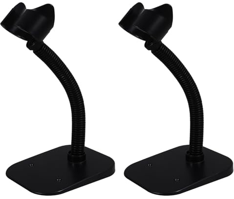 2pcs Universal Desk Barcode Scanner Stand Adjustable Support | Black Plastic and Iron Build, Quick Assembly, Rapid Positioning, Enhanced Stability