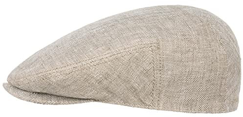 Stetson Woodfield Linen Flatcap - Leinenmütze Herren - Schirmmütze aus Leinen mit UV-Schutz (+40) - Sommercap Herringbone - Flat Cap Frühjahr/Sommer - Herrenmütze Hellbeige 61 cm