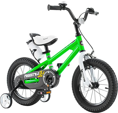 RoyalBaby BMX Freestyle Kids Bike, Boy's Bikes and Girl's Bikes with training wheels, Gifts for children, 16 inch wheels, Green by Royalbaby