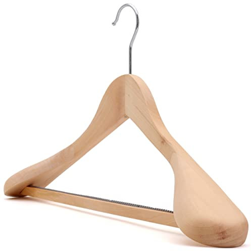 The Hanger Store 6 Wooden Suit Hangers With Broad Ends and Non-Slip Trouser Bar