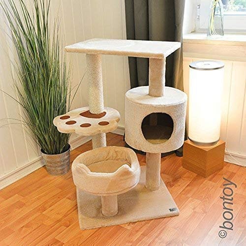 Bontoy Kratzbaum Romy I 49,5 x 49,5 x 80 cm I mit ausreichend Liege- und Klettermöglichkeiten I auch für größere Katzen geeignet