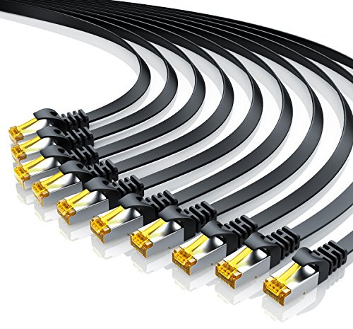 10 x 0,25m CAT 7 Netzwerkkabel Flach Ethernet Kabel Gigabit Lan 10 Gbit s - Patchkabel - Flachbandkabel - Verlegekabel - Cat.7 Rohkabel U FTP PIMF Schirmung mit RJ 45 Stecker - Switch Router Modem