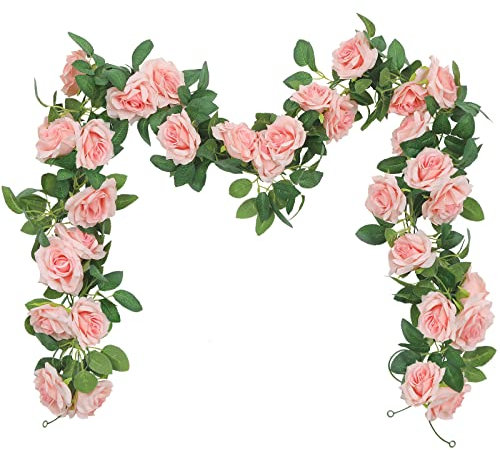 SHACOS Lot de 3 Fleur Artificielle à Suspendre Fleur Rose Guirlande de Lierre Artificiel Guirlande de Rose Paniers Mariage Jardin Décoration (Total 6,0 m)