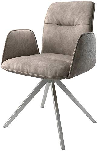 DELIFE Drehstuhl Vinja-Flex Kreuzgestell kantig Edelstahl Taupe Vintage 180° drehbar