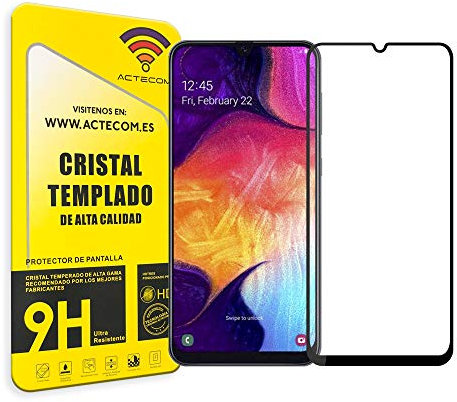 actecom® Cristal Templado 5D Negro Compatible con Samsung Galaxy A50 Protector Pantalla 9D Completo Bordes
