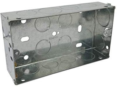 Double 2 Gang Galvanised Metal Back Box 35mm Deep Flush Mount Pattress Box - Pack of 1