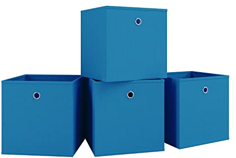 VCM 4er Set Faltbox | Klappbox Stoff Kiste | Faltschachtel | Maße ca. H. 28 x B. 27 x T. 27 cm | Regalbox - Boxas Blau