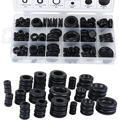 18 Sizes Grommets 125PCS Black Rubber Grommet Kit Electrical Gasket Ring Assortment Kit for Protecting Wires and Cables