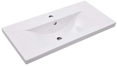 Tidyard Lavabo Encastré en Céramique Vasque de Salle de Bain 81 x 39,5 x 18,5 cm Blanc