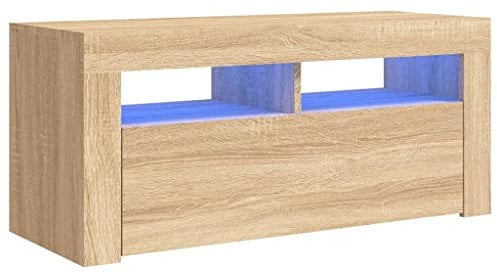 vidaXL TV Schrank mit LED-Leuchten Lowboard Fernsehschrank Fernsehtisch Sideboard HiFi-Schrank TV Möbel Tisch Board Sonoma-Eiche 90x35x40cm