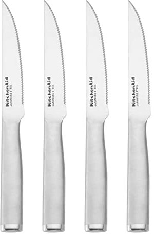 KitchenAid Gourmet Forged Steak Knife Set, High-Carbon Japanese Stainless Steel, 4 Piece, Brushed