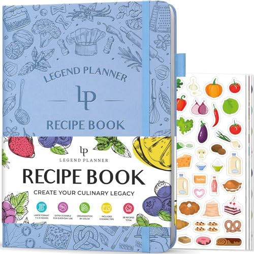 Legend Recipe Book - Blank Family Cookbook to Write In Your Own Recipes - Empty Cooking Journal - Personalized Cooking Notebook, Hardcover, Large 7x10 Format, 58 Recipes Total (Immergrün)