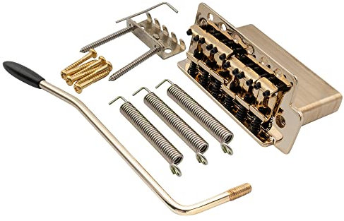 Musiclily Pro 52,5mm Vintage Ponte Tremolo 6 Viti 36mm Blocco Solide in Ottone per Chitarra Elettrica tipo Squier Strat, Dorato