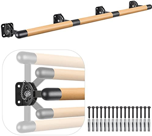 Dolibest 300cm Ballettstange, Ballett Stange Wandmontage Holz Stretching Tanzstange Zuhause Barre Training Ausrüstung mit Metallhalterung für Kinder und Erwachsene, 4cm Durchmesser