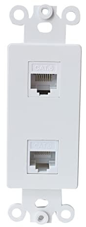 BUPLDET 2 Port Ethernet CAT6 Decora Insert Wall Plate White - CAT6 RJ45 Keystone Jack Decora Insert Cover Plate for Midsize/Oversize Wallplate
