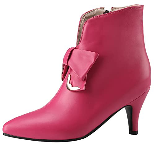 Bviennic Kitten Heel Damen Pointed Toe Winter Stiefeletten Reißverschluss Bride Elegant Warm Chelsea Kleid Bows Stiefeletten Party Rose-Rot/Br Gr 46 EU-48Cn