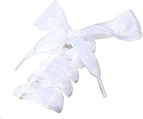 Jilibaba Cordones planos de gasa de satén con cinta de 4 cm de ancho, cordones de organza para adultos y niños, zapatos deportivos de patinaje, zapatos casuales blancos, 110 cm