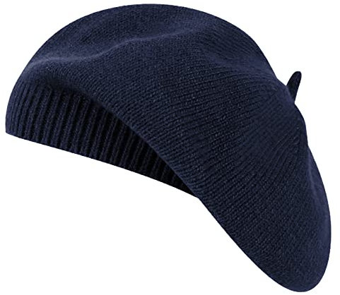 Qinfren Damen Baskenmütze, klassisch, einfarbig, gestrickt, warm, weich, für Winter und Herbst, blau, Einheitsgröße