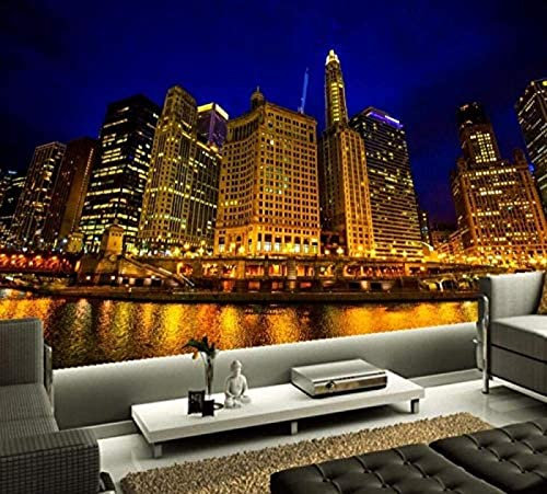 3D Wallpaper Schöne Nachtansicht von Chicago Golden Buildings unter dem Licht Wohnzimmer TV Wand Schlafzimmer Große W 3d Tapete Wanddekoration fototapete wandbild Schlafzimmer Wohnzimmer-250cm×170cm
