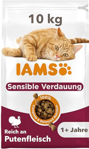 IAMS Sensible Verdauung Katzenfutter trocken mit Pute - Trockenfutter für Katzen mit empfindlichen Mägen ab 1 Jahr, 10 kg