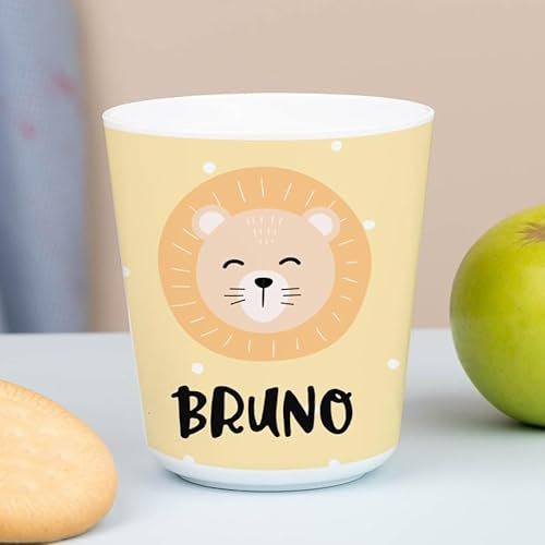 Wanapix | Vaso Animales | Vaso Personalizado con Nombre |Vasos de Plástico Duro Irrompible |Vuelta al Colegio/Guardería | Sin BPA | Taza Infantil | 235ml | León