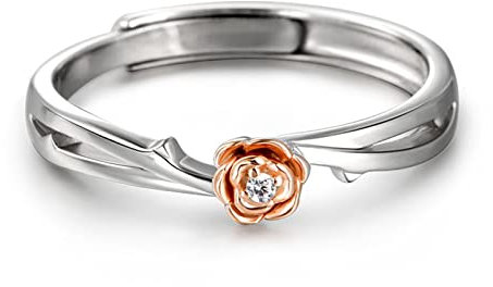 Jeulia Rose Patrón en forma de corazón Plata de ley ajustable Anillo de compromiso de circonio cúbico único Pareja Banda de boda Su regalo de joyería de compromiso nupcial (rosa)