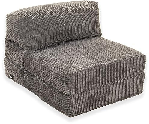 Gilda Jazz Chair Bed Fold Out Futon Single FOAM INNERS Mattress Corduroy (Deluxe, Grey)