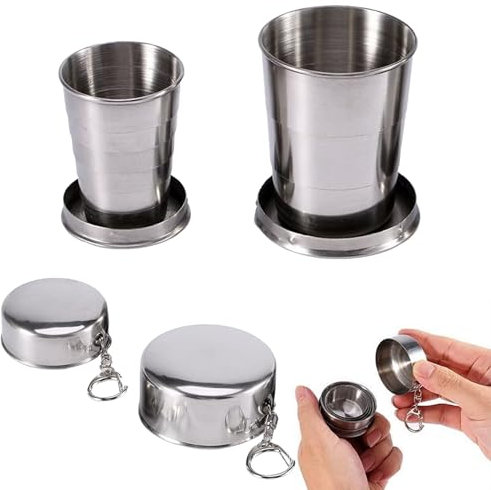 Bicchiere Pieghevole da Viaggio, Tazza da Viaggio Pieghevole, Tazza D'Acqua Pieghevole, Tazza Pieghevole Acciaio Inossidabile, Adatto per Viaggi Picnic Sport Campeggio, 2 Pezzi(75ml+150ml)