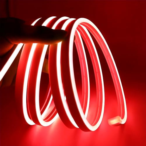 ShineBurky 5M Neon LED Strip Rot, 12V Neon LED Streifen Dimmbar Flexibel Wasserdicht IP65 Lichtleiste Silikon NeonLichtband für Wohnzimmer Schlafzimmer Wand Deko DIY (Keine Netzadapter)
