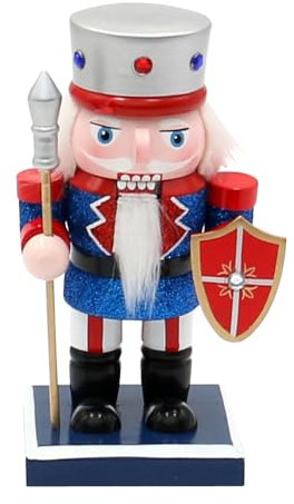 Dekohelden24 ***Holz Nussknacker Soldat in blau, Silber und rot, L/B/H 9 x 7 x 16 cm