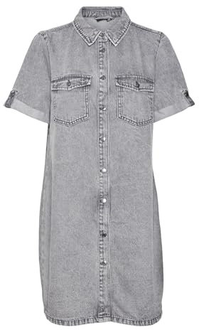 VERO MODA Vmjennie SS Short Dress Mix Noos Robe, Medium Grey Denim, L Femmes