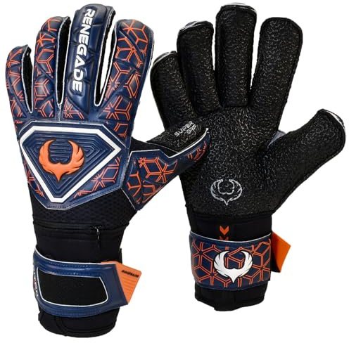 Renegade GK Triton Octane Goalie Gloves with Pro-Tek Finger Protection | 3.5+3mm Super Grip| Black, Blue & Orange Soccer Goalkeeper Gloves (Size 11, Adult, Roll Cut, Level 2)