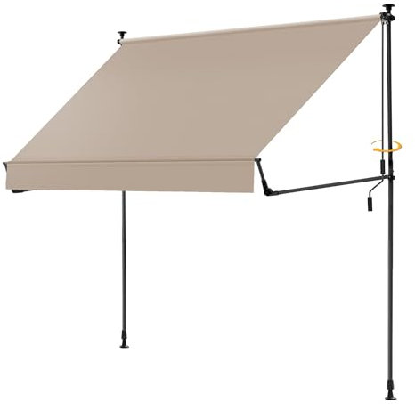 BelleMax Klemmmarkise Markise Balkon ohne Bohren, 300 cm x (125 + 25 cm) Khaki, Balkonmarkise mit Handkurbel, Faltbarem Seitenarm, UV-Schutz, Wasserdicht und Höhenverstellbar