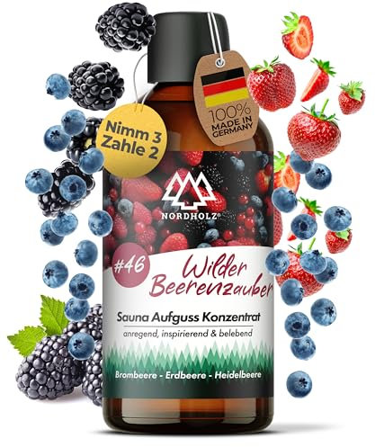 NORDHOLZ® Saunaaufguss [54 Sorten 15ml, 100ml, 250ml] - Sauna Aufgussmittel für intensive & erholsame - Sauna Zubehör (#46 Wilder Beerenzauber, 100ml)