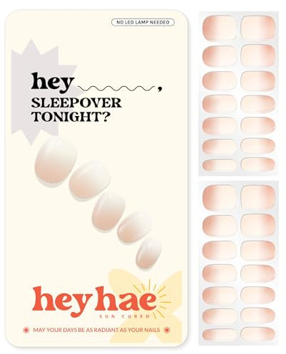 Heyhae Semi Cured Gel Nail Strips | No LED Lamp Needed | Ombre, Neutral, Spring | Easy Apply & Remove, Salon Quality | Hey, Sleepover Tonight?