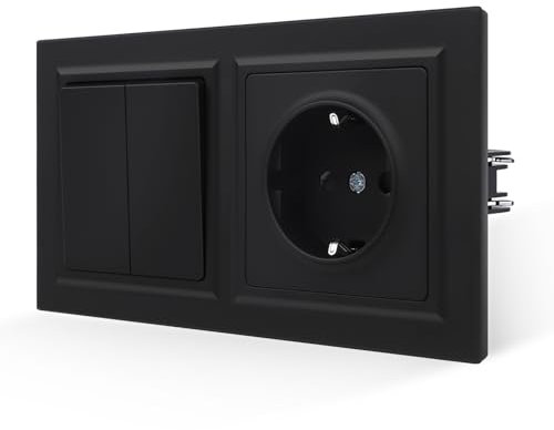 Toma JIMEIDA con interruptor de luz negro Interruptor de luz de 2 compartimentos y 1 vía sensación de piel suave con terminal enchufable Toma Schuko de 16 amperios Toma de pared 157 * 86 mm, 250 V