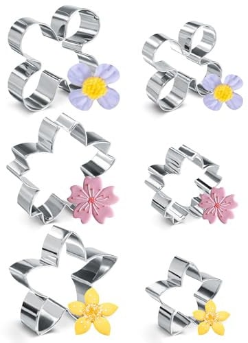 LELE LIFE 6Pcs Flower Cookie Cutter, 6.1-8.1cm Cookie Cutters Variety Pack Stainless Steel Metal Cookie Cutter Shapes Set for Cookie Biscuit Sandwich Baking