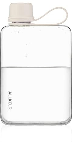 ALLKELR Borraccia piatta portatile, senza BPA, riutilizzabile, in plastica Tritan, da viaggio, leggera, a prova di perdite, sottile, adatta per borse, zaino in spalla, escursionismo (bianco, 500 ml)