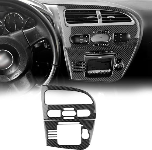 KUNGKIC Para Seat Leon 2005-2012 Fibra de Carbono Coche Central Aire Acondicionado Panel de Control Salida de Aire Marco Decorativo Interior Pegatinas Accesorios, Regalo (Negro)