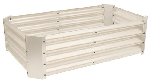 Harbour Housewares Raised Garden Bed - Ivory - 120 x 60cm - Rectangle - Bottomless Metal Raised Bed Galvanised Steel Planter Box for Growing Outdoor Plants, Vegetables, Flowers and Herbs