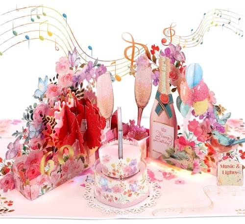 Geburtstagskarte zum 60. Geburtstag für Frauen, Geburtstagskarte 60 Jahre mit Musik & Licht, 3D Champagner Pop-Up Singende Karte zum 60. Geburtstag für 60-jährige Frauen, Mutter, Oma, Ehefrau, Damen