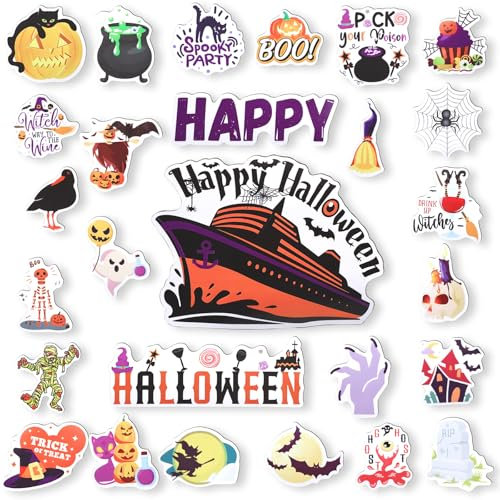 27pcs Halloween Cruise Pumpkin Spooky Ghost Decorations - Magnetic Happy Halloween Party Sign for Car Fridge Refrigerator Cabin Door Ship Carnival Decor