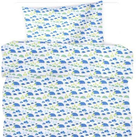 Hans-Textil-Shop Seersucker Kinderbettwäsche Baumwolle - Bügelfrei, Bettwäsche, Kinder, Baby, Mädchen, Jungen, Kinderbett, Babybett (Igel Blau, 135x200 + 80x80 cm)