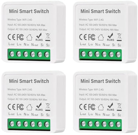 Vmxlso 4Pcs Interruptor Inteligente Wifi, Interruptor Wifi Smart Life Compatible con Alexa y Google Home, Interruptores Inteligentes, Control de App y Función de Temporizador
