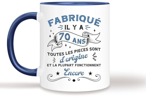 HALUMI Mug Joyeux Anniversaire - Tasse Originale Humour Rigolo Fabriqué Il Y a 70 Ans - Idée Cadeau Drôle Pour Homme Femme Amie Amie Famille Collègue Papa Maman - Mug Ceramique Bicolore 330ml 440ml