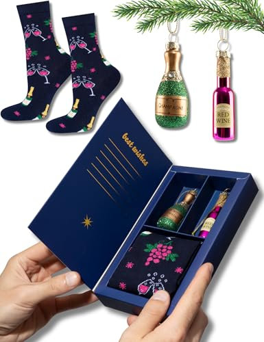 soxo Lustige Weihnachtskugeln Glas Weihnachtsbaum Deko Weihnachten Geschenk Hochzeit 35-40 Sekt Weihnachtskugeln + Socken