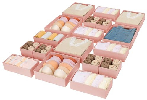 DIMJ 18 Pack Nursery Drawer Organiser Dividers - Foldable Underwear Storage for Socks, Bra, Jeans, Makeup, Wardrobe, Bedroom or Kitchen, Pink